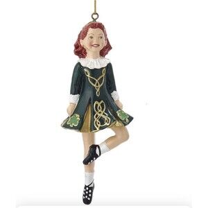 Kurt Adler (#W4100) Resin Ornament, Step Irish Dancer in Green Dress 6"